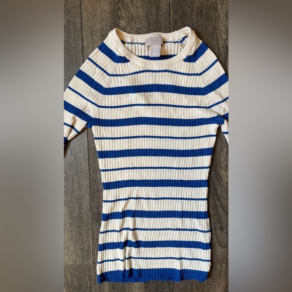 🔴SOLD~S H&M blue & cream white striped ribbed longs sleeve shirt. soft 90’s - Picture 5 of 6